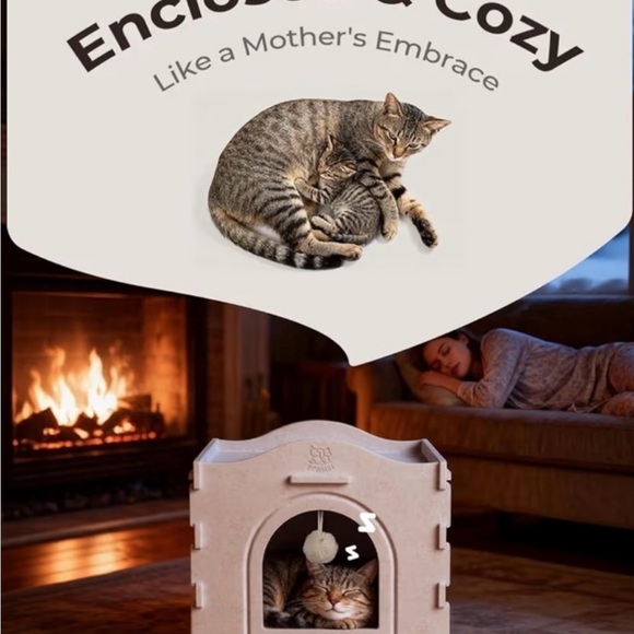 Festive Cat House with Santa Hat - Cream. 2 in 1 - Picture 4 of 10